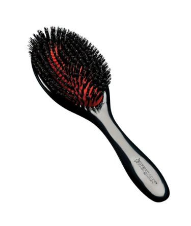 Denman Cushion Hair Brush (Medium) with Soft Nylon Quill Boar Bristles - Porcupine Style for Grooming, Detangling, Straightening, Blowdrying and Refreshing Hair – Black, D82M