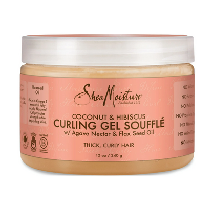SheaMoisture Coconut & Hibiscus Curling Gel Souffle W/ Agave Nectar & Flax Seed Oil For Thick, Curly Hair 12 oz
