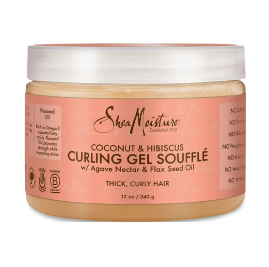 SheaMoisture Coconut & Hibiscus Curling Gel Souffle W/ Agave Nectar & Flax Seed Oil For Thick, Curly Hair 12 oz