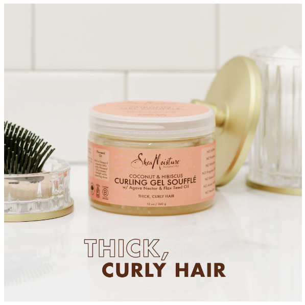 SheaMoisture Coconut & Hibiscus Curling Gel Souffle W/ Agave Nectar & Flax Seed Oil For Thick, Curly Hair 12 oz