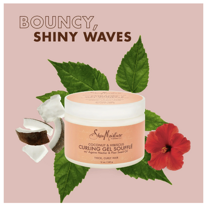 SheaMoisture Coconut & Hibiscus Curling Gel Souffle W/ Agave Nectar & Flax Seed Oil For Thick, Curly Hair 12 oz