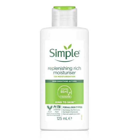 Simple Replenishing Rich Face Moisturizer 12H Moisturization 125 ml - Kind To Skin For All Skin Types