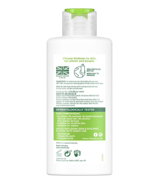 Simple Replenishing Rich Face Moisturizer 12H Moisturization 125 ml - Kind To Skin For All Skin Types