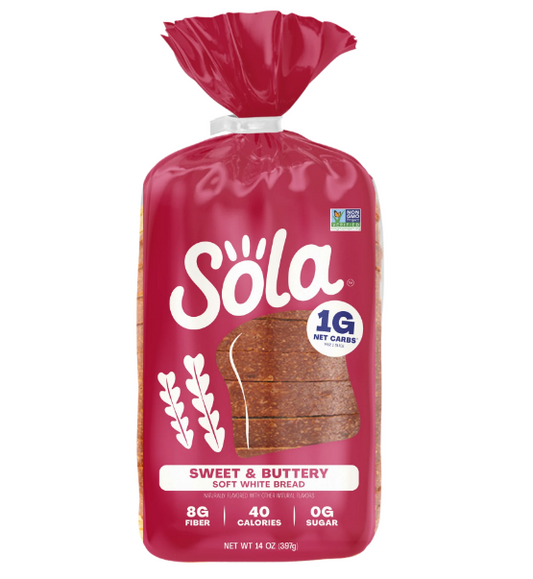 Sola Sweet & Buttery Soft White Bread Sliced Bread 1g Net Carbs Per 1 Slice 14 oz