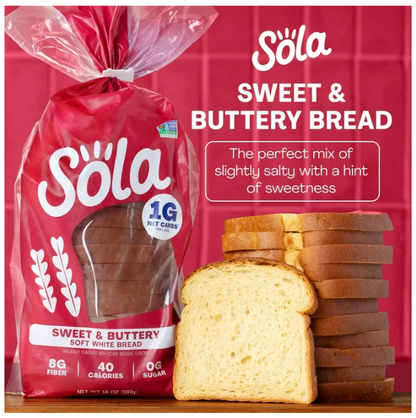 Sola Sweet & Buttery Soft White Bread Sliced Bread 1g Net Carbs Per 1 Slice 14 oz