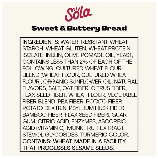 Sola Sweet & Buttery Soft White Bread Sliced Bread 1g Net Carbs Per 1 Slice 14 oz