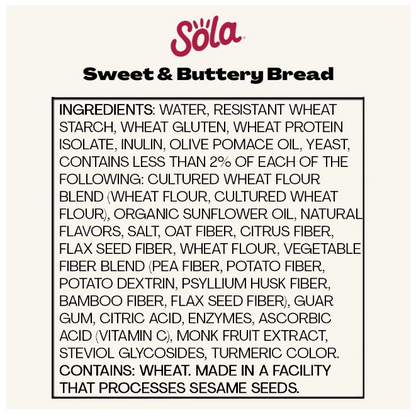 Sola Sweet & Buttery Soft White Bread Sliced Bread 1g Net Carbs Per 1 Slice 14 oz