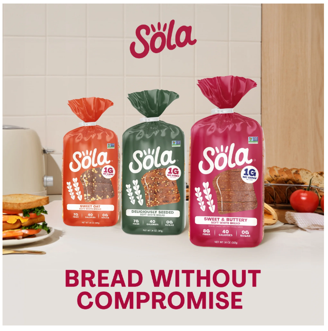 Sola Sweet & Buttery Soft White Bread Sliced Bread 1g Net Carbs Per 1 Slice 14 oz